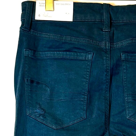 American Eagle Teal Super Hi-Rise Ripped Jegging Jeans Next Level Stretch Sz 6 - Picture 8 of 9